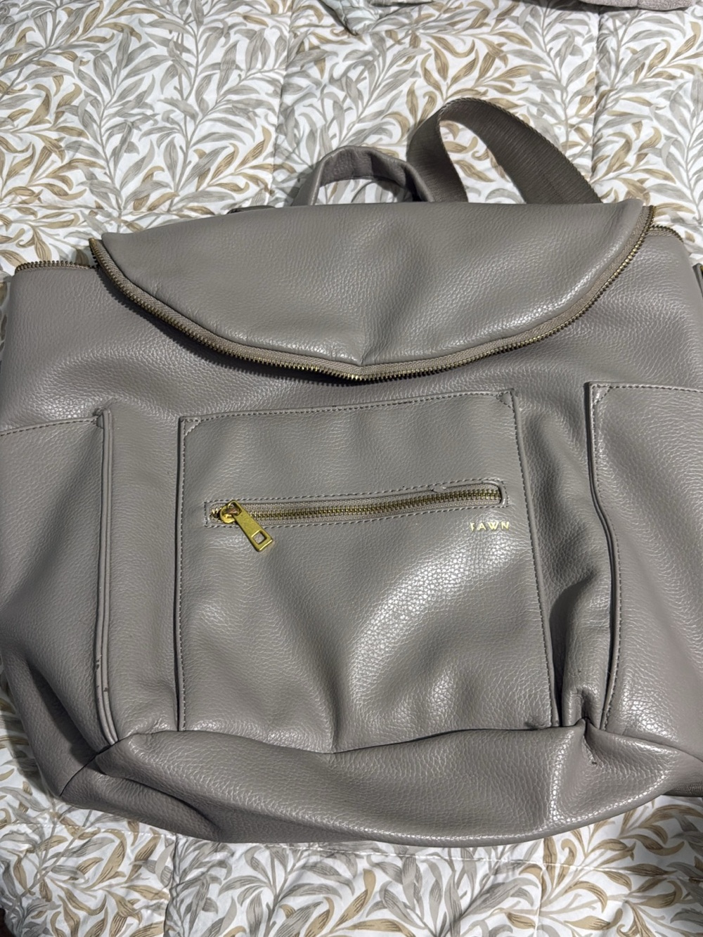 Fawn Design Taupe Original diaper Bag Gray Leather Backpack Tote